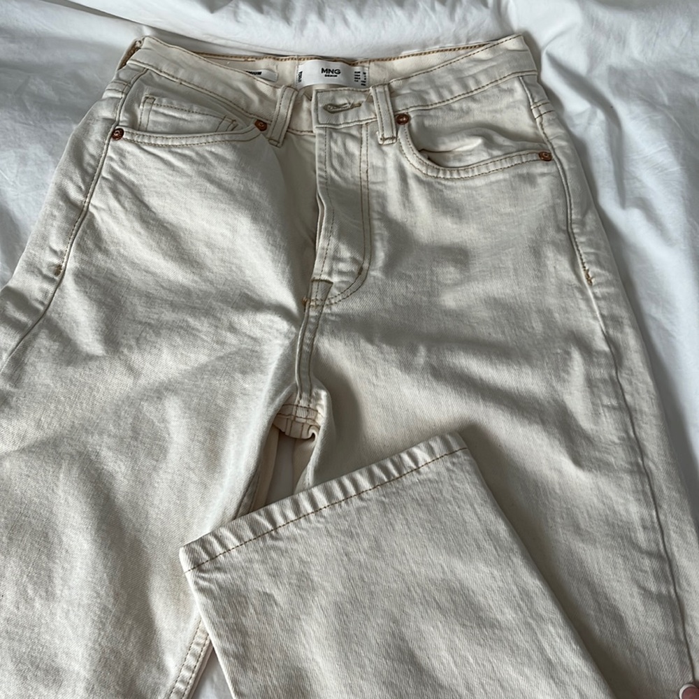 Mango Premium Straight Leg Jeans in Ecru